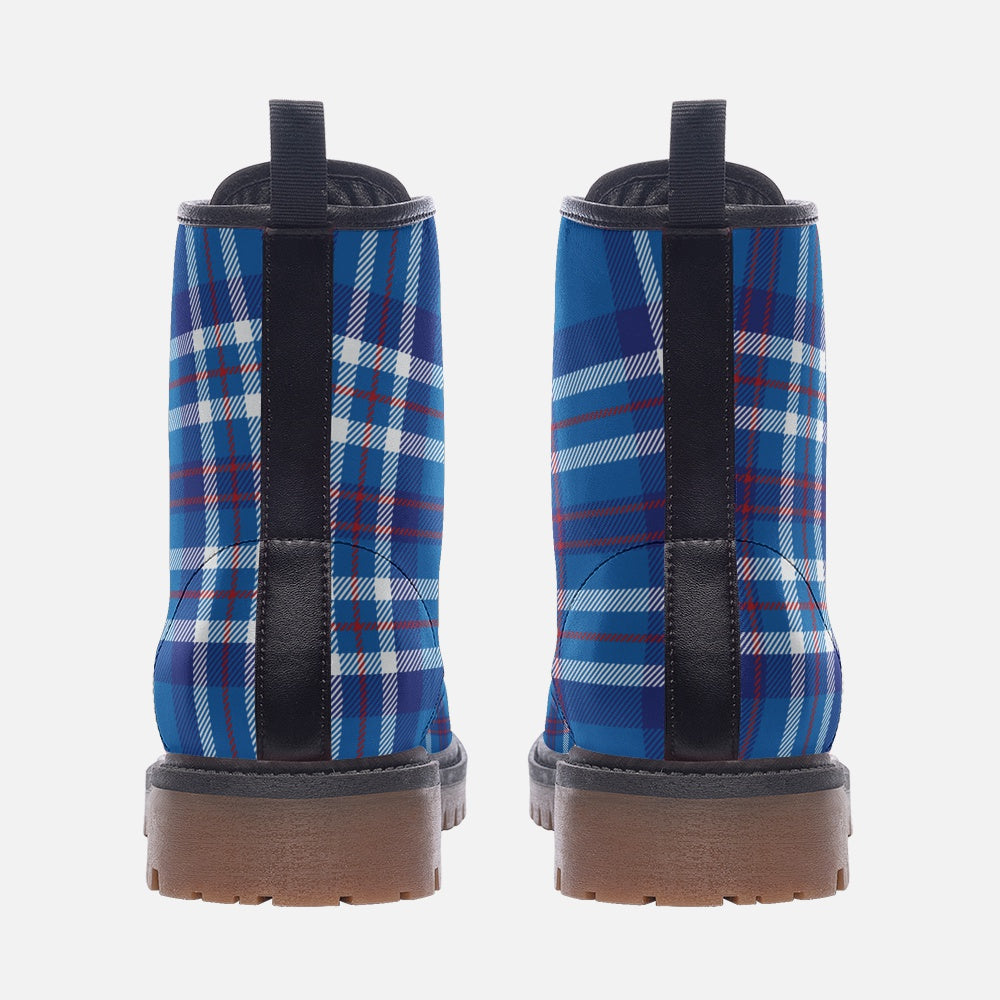 Y2K Vegan Leather Combat Boots in Breton Plaid