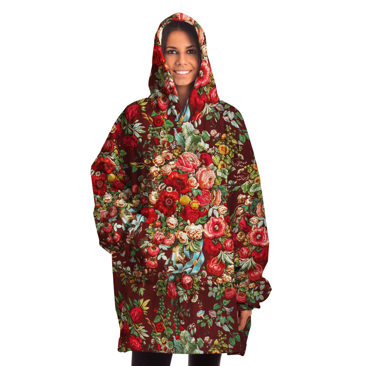 Microfleece Hoodie in Floral Art Nouveau, Harajuku Loungewear