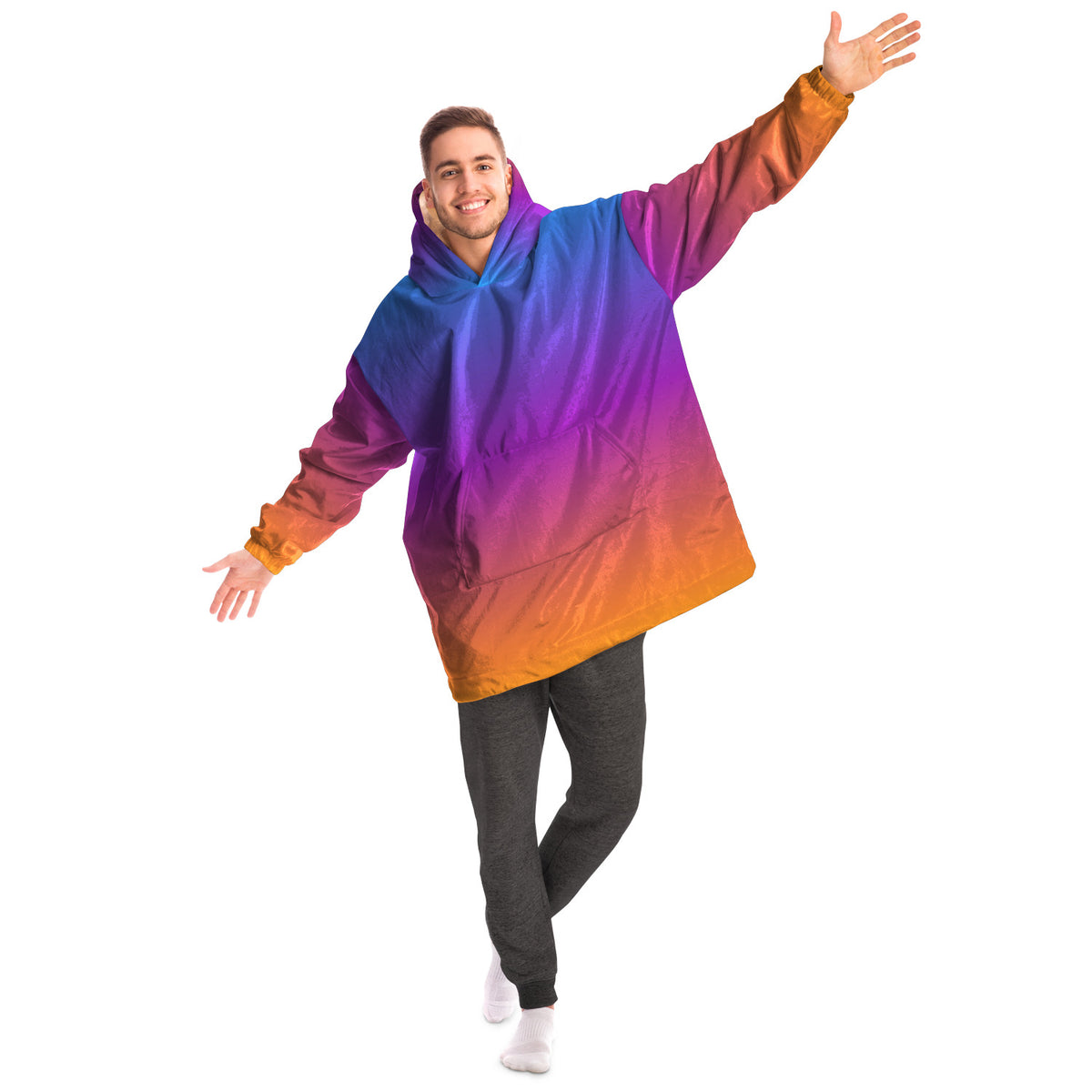 Oversized snug hoodie ombre fade, red and blue