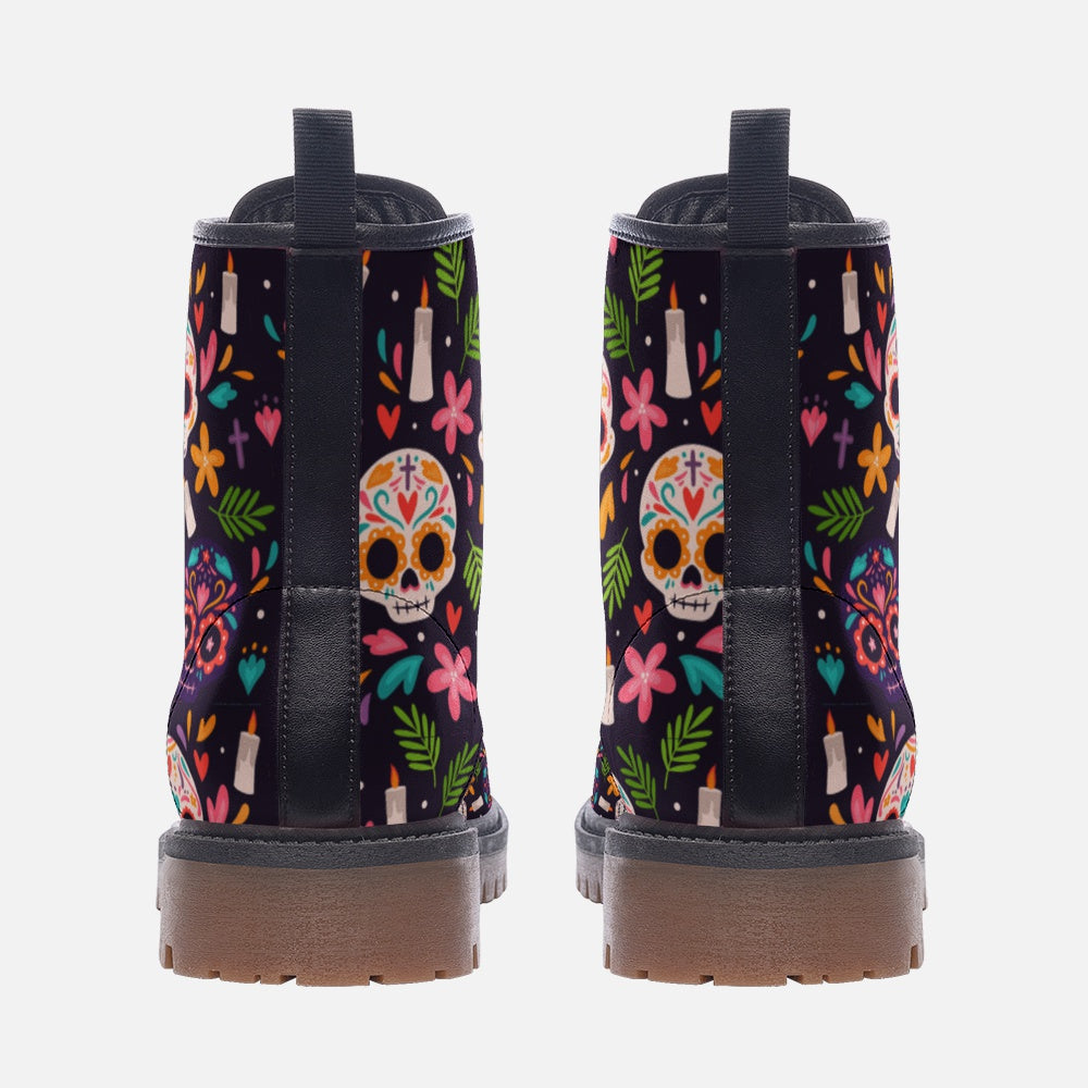 Sugar Skull Macabre Vegan Leather Combat Boots, Women&#39;s Combat Boots, Lace Up Boots, Ankle Boots