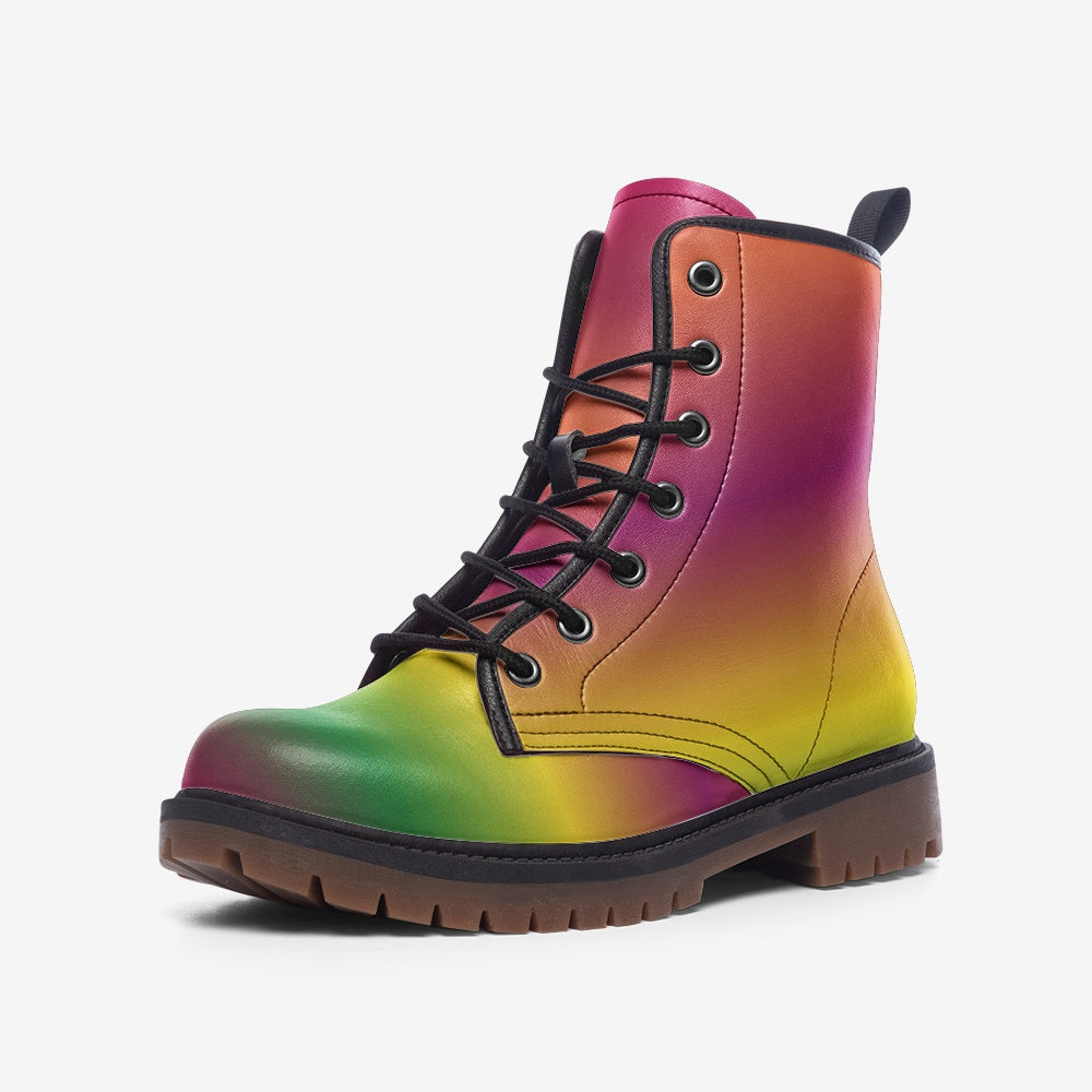 Rainbow Vegan Leather Combat Boots
