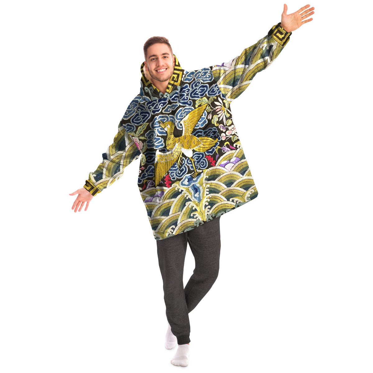 17th Century Chinese Art &#39;Rank Badge&#39; Snug Hoodie, Silky Micro-Mink Polyester, Ultra-Soft Microfiber Fleece, One Size Fits All