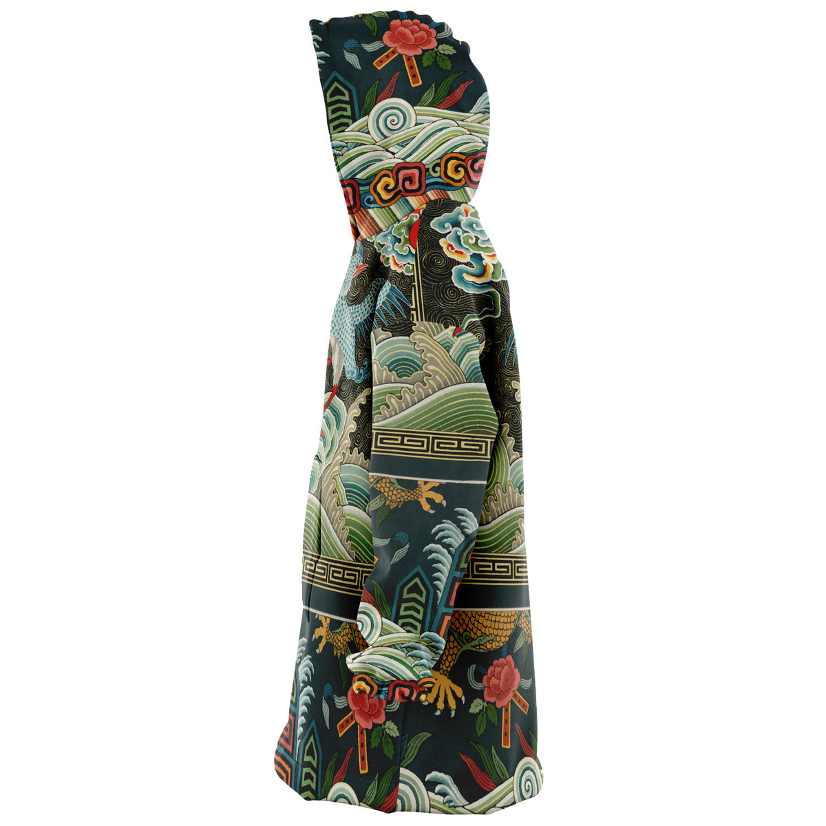 Male or Female Asian Crane Art Nouveau Giant Oversized Hoodie with Pockets