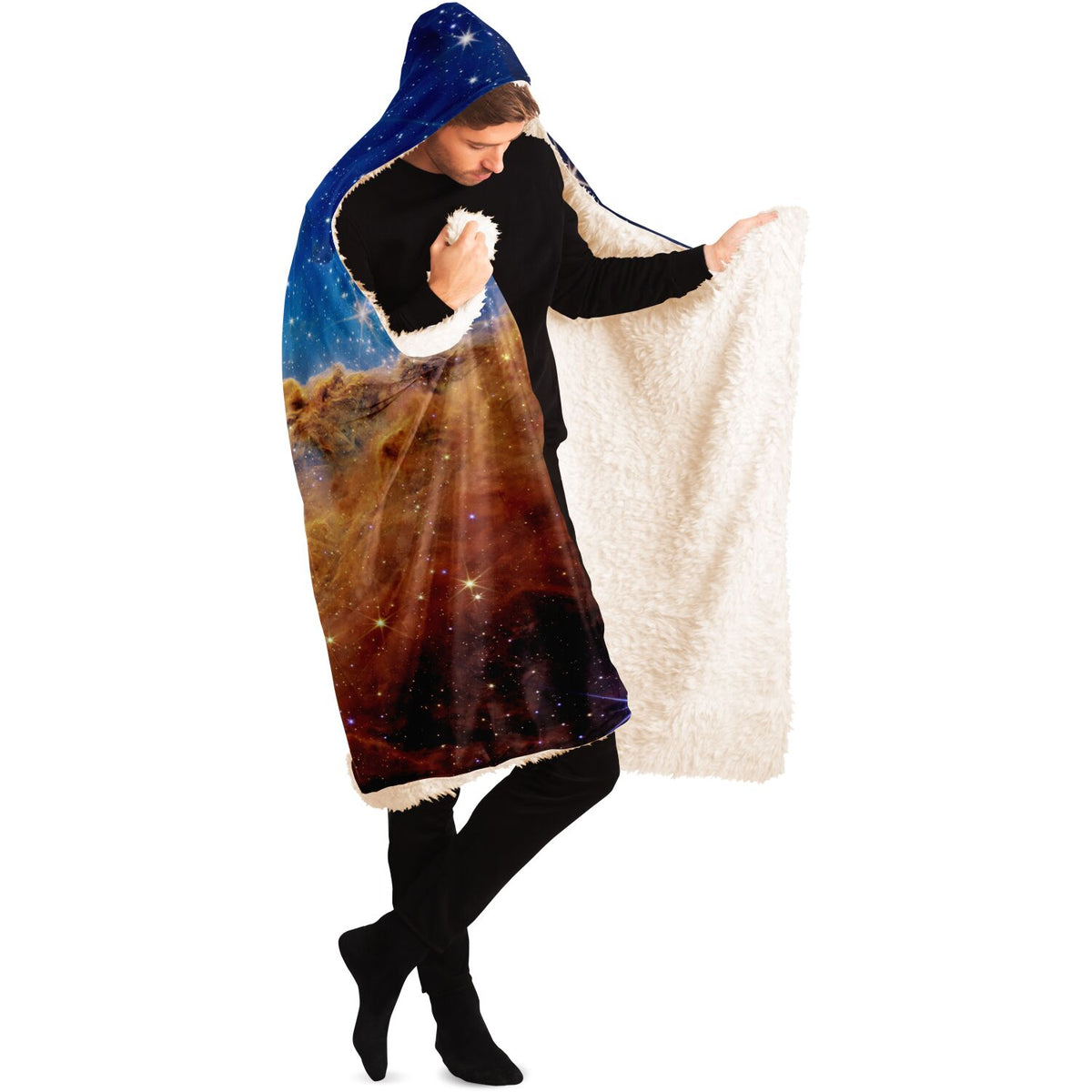 Sherpa House Blanket Hoodie, NASA Nebula Hoodie, Microfleece galaxy hoodie cloak, Giant blanket hoodie