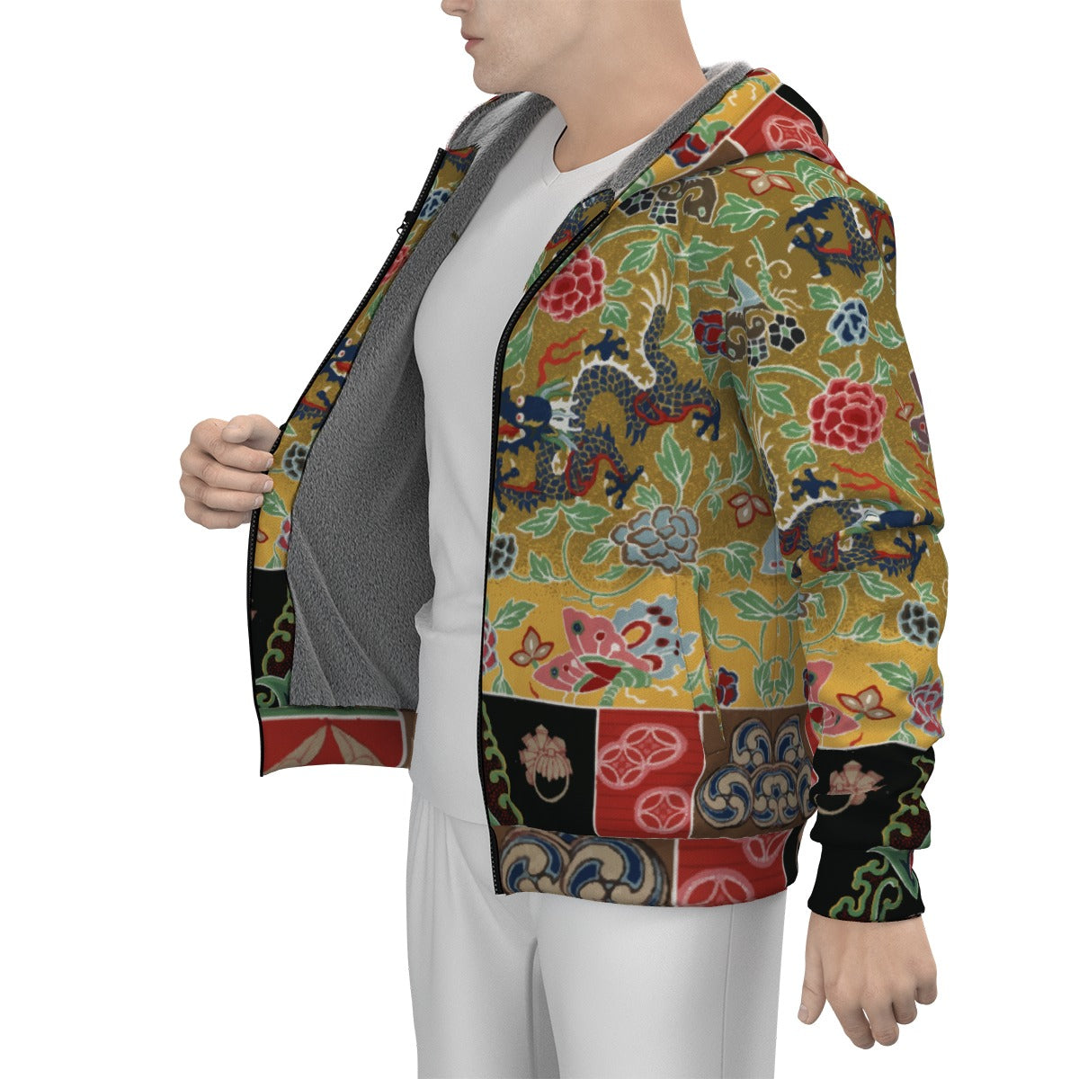Art Nouveau Velvet Fleece Hoodie- Chinese Dragon, Available in plus sizes