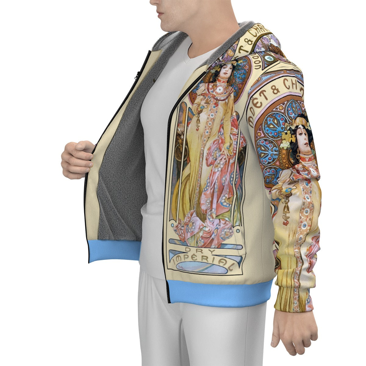 Alphonse Mucha Men&#39;s Sherpa Fleece Zip Up Hoodie