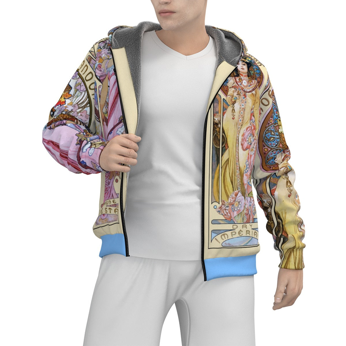 Alphonse Mucha Men&#39;s Sherpa Fleece Zip Up Hoodie
