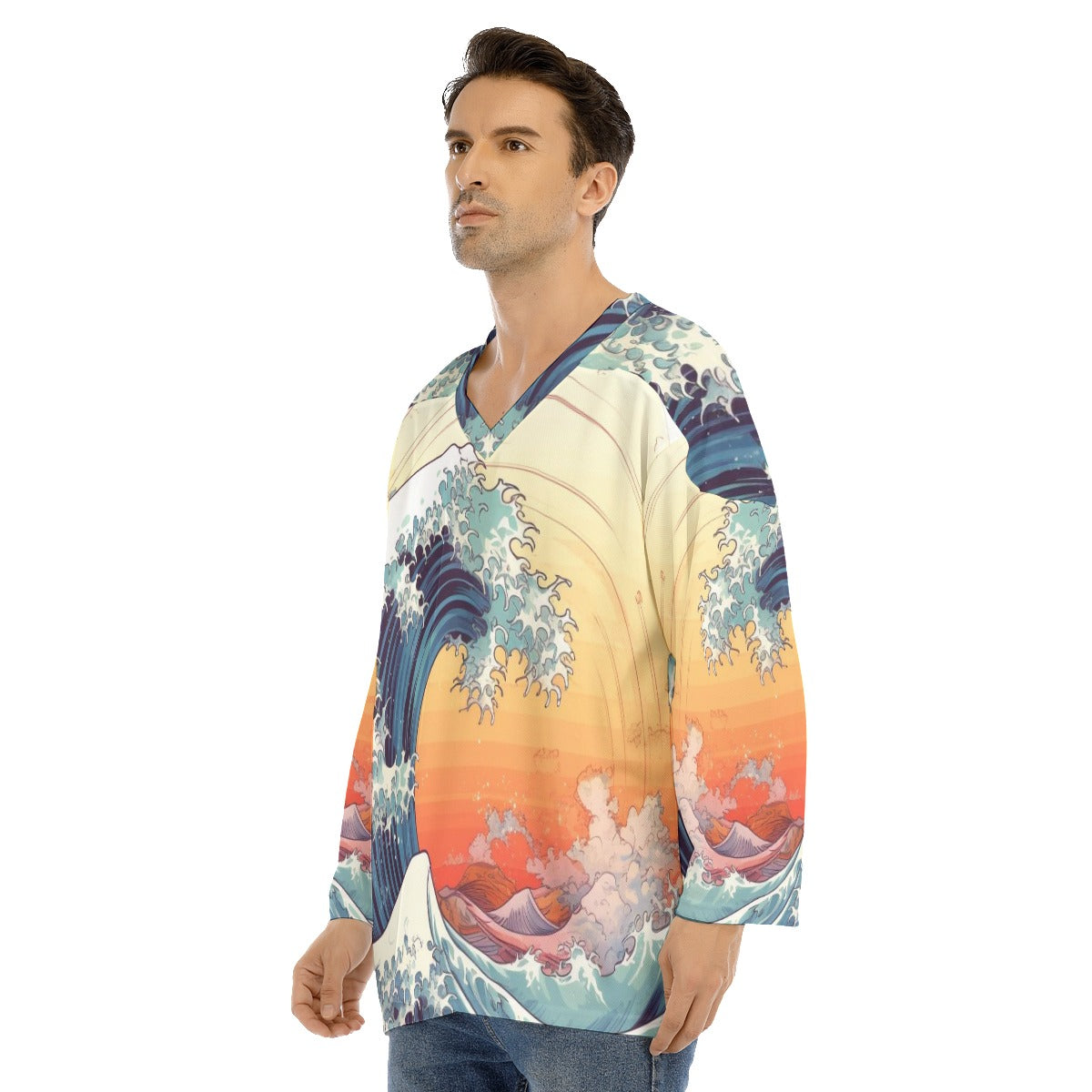 The Wave by Hokusai, Retro Hockey Jersey in Plus Sizes
