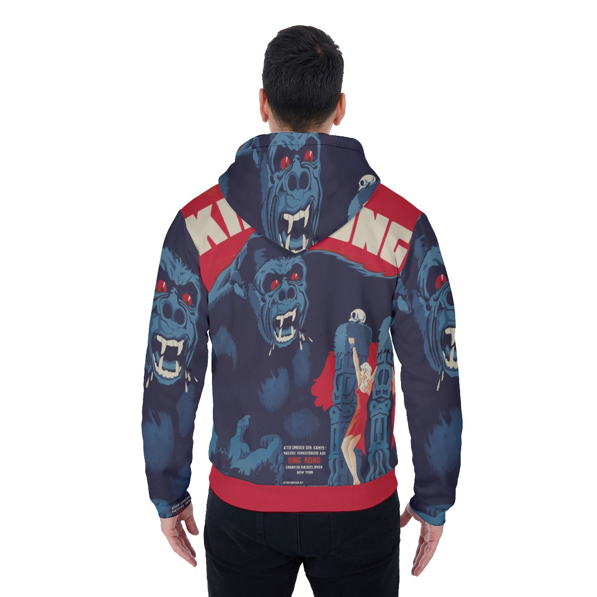 Vintage King Kong Movie Print Sherpa Fleece Zip Up Hoodie