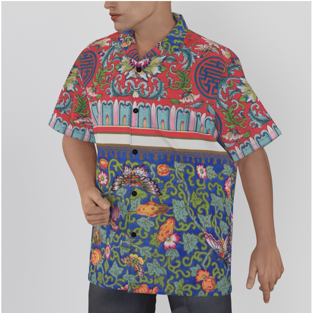 Art Nouveau All-Over Print Men's Hawaiian Shirt With Button Closure |115GSM Cotton poplin