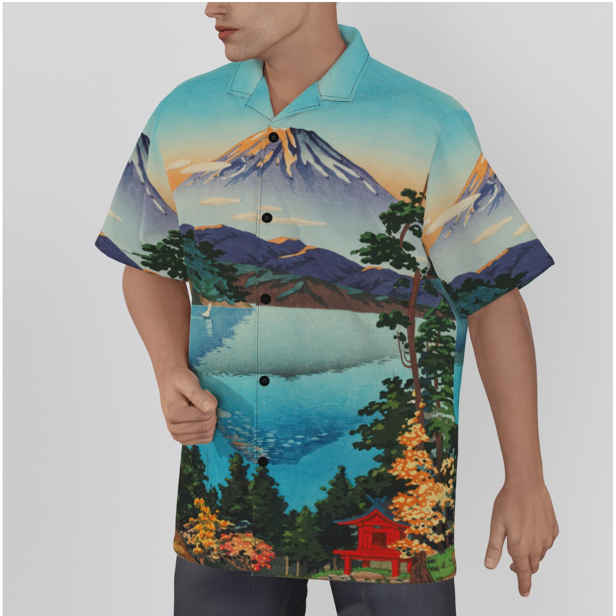 Ukiyo-e Print Hawaiian Shirt available in Plus Sizes in 115GSM Cotton poplin