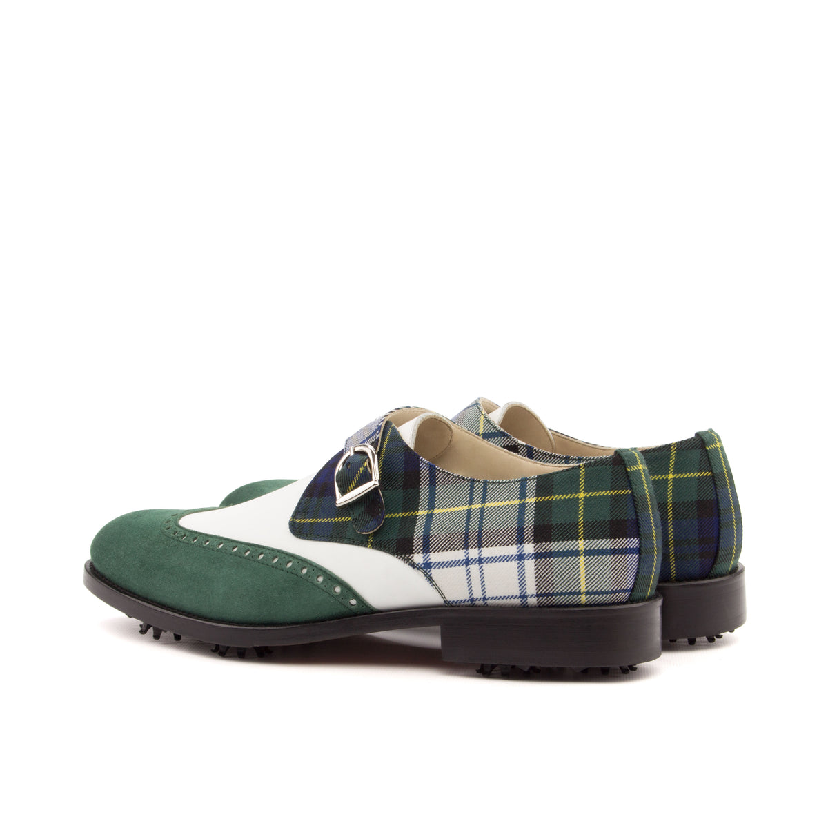 Green tartan golf shoes rear
