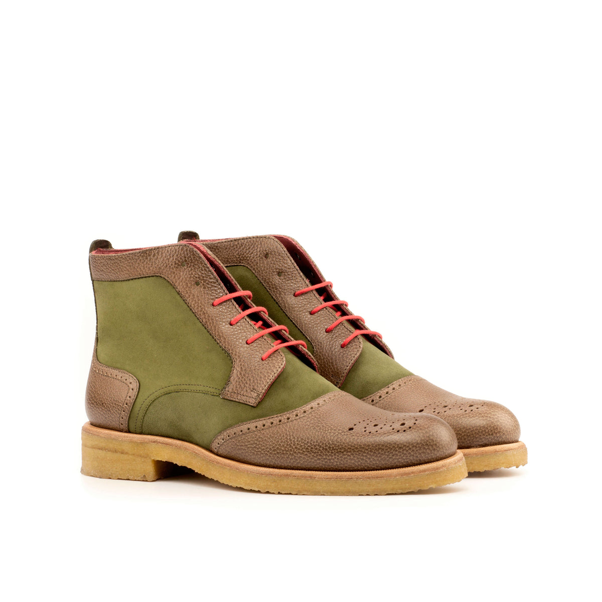 Women&#39;s Leather and Suede Brogue Lace Up Ankle Boots