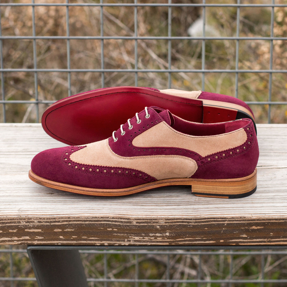 Women&#39;s Suede Brogues in Strawberry and Custard Colourway