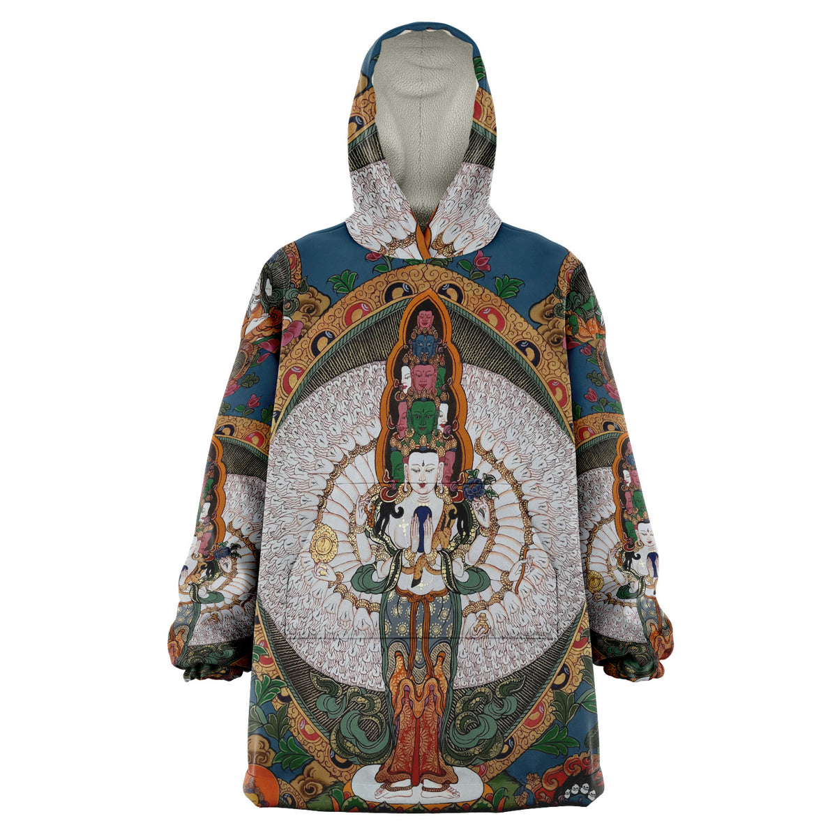 Blue Buddha Thanka Tibetan Snug Hoodie with pockets, Festival, Loungecore