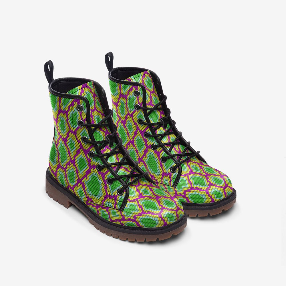 Vegan Combat Boots Psychedelic Snake, Lace Up Boots, Ankle Boots