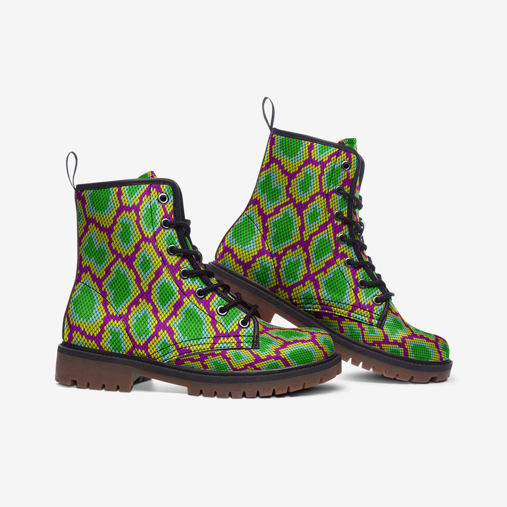 Vegan Combat Boots Psychedelic Snake, Lace Up Boots, Ankle Boots
