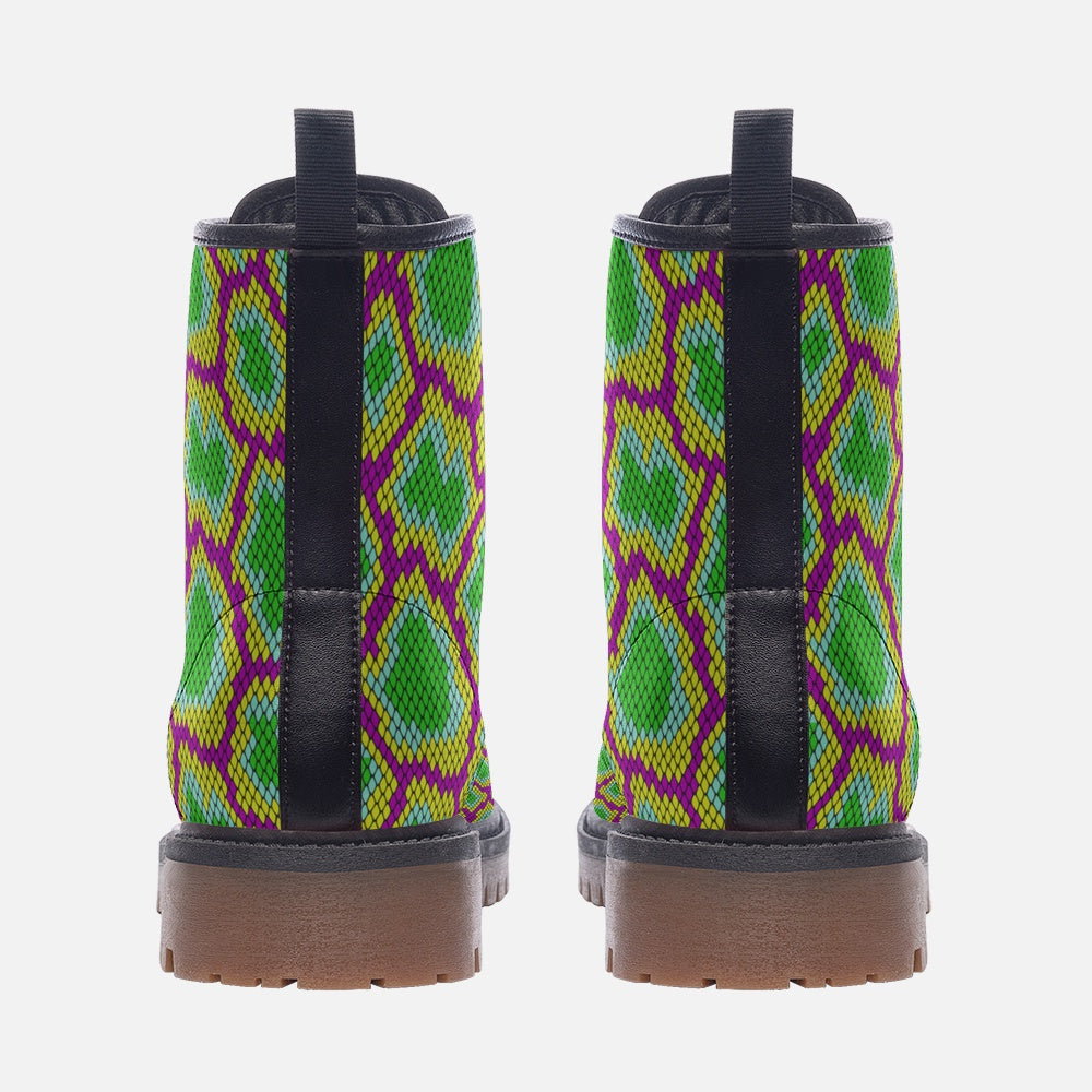 Vegan Combat Boots Psychedelic Snake, Lace Up Boots, Ankle Boots