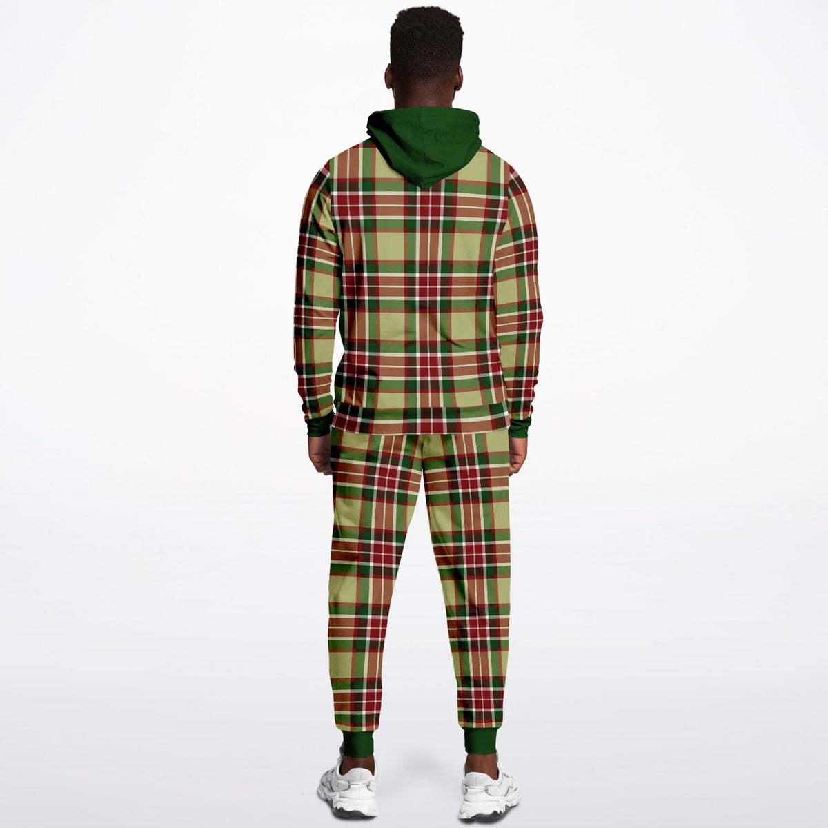 Grün karierter Kapuzenpullover und Jogginghose 