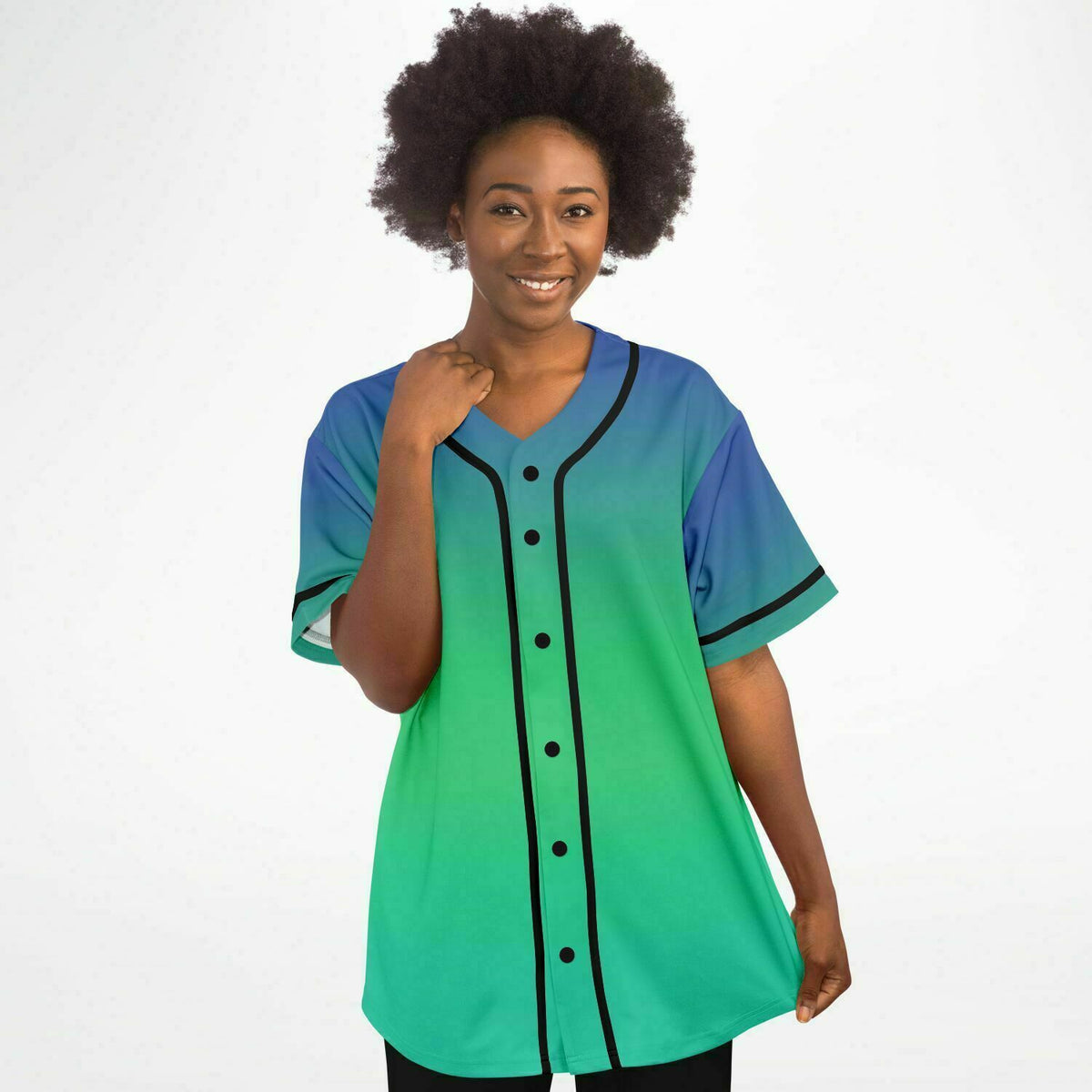 Baseball Jersey - blue green Ombre fade