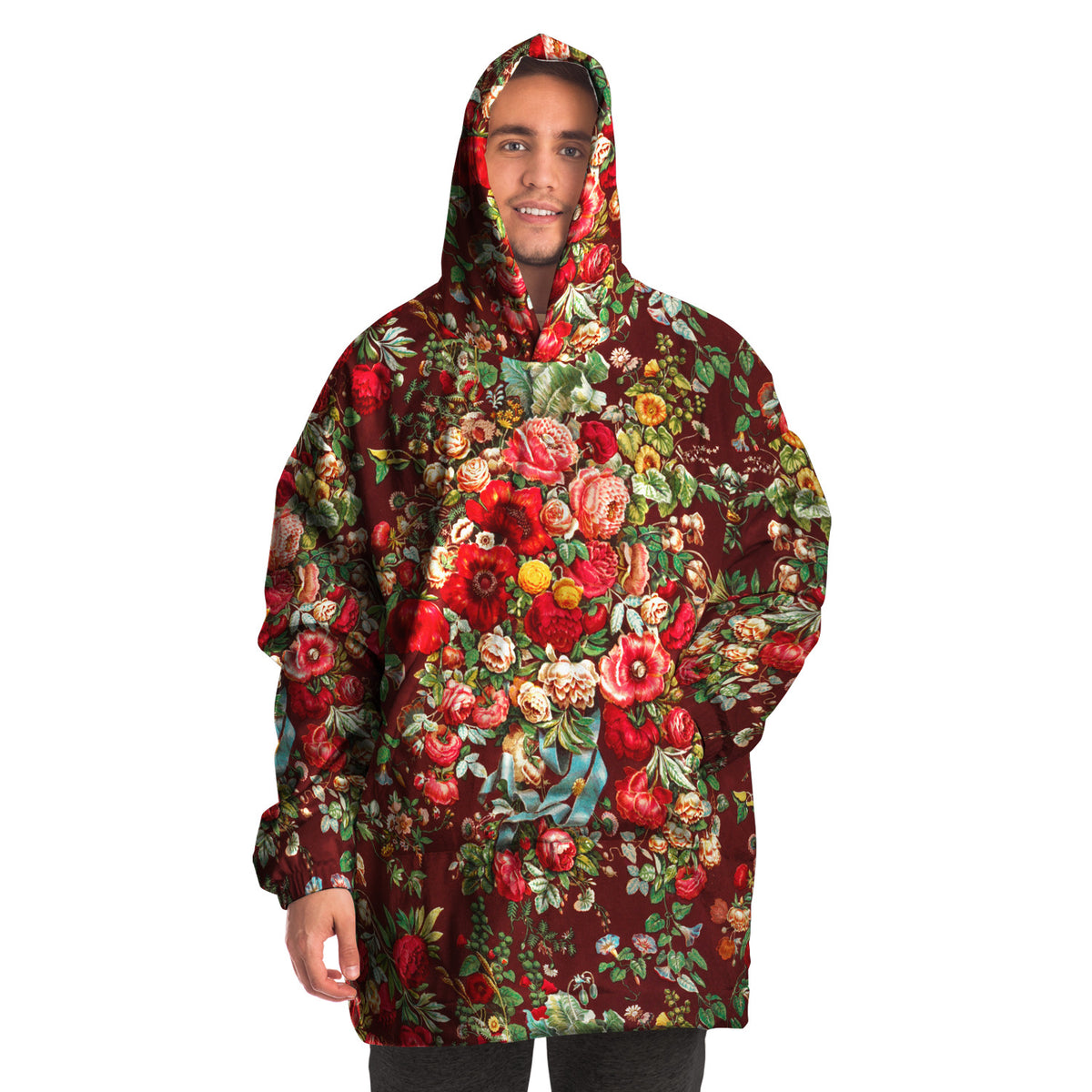 Microfleece Hoodie in Floral Art Nouveau, Harajuku Loungewear