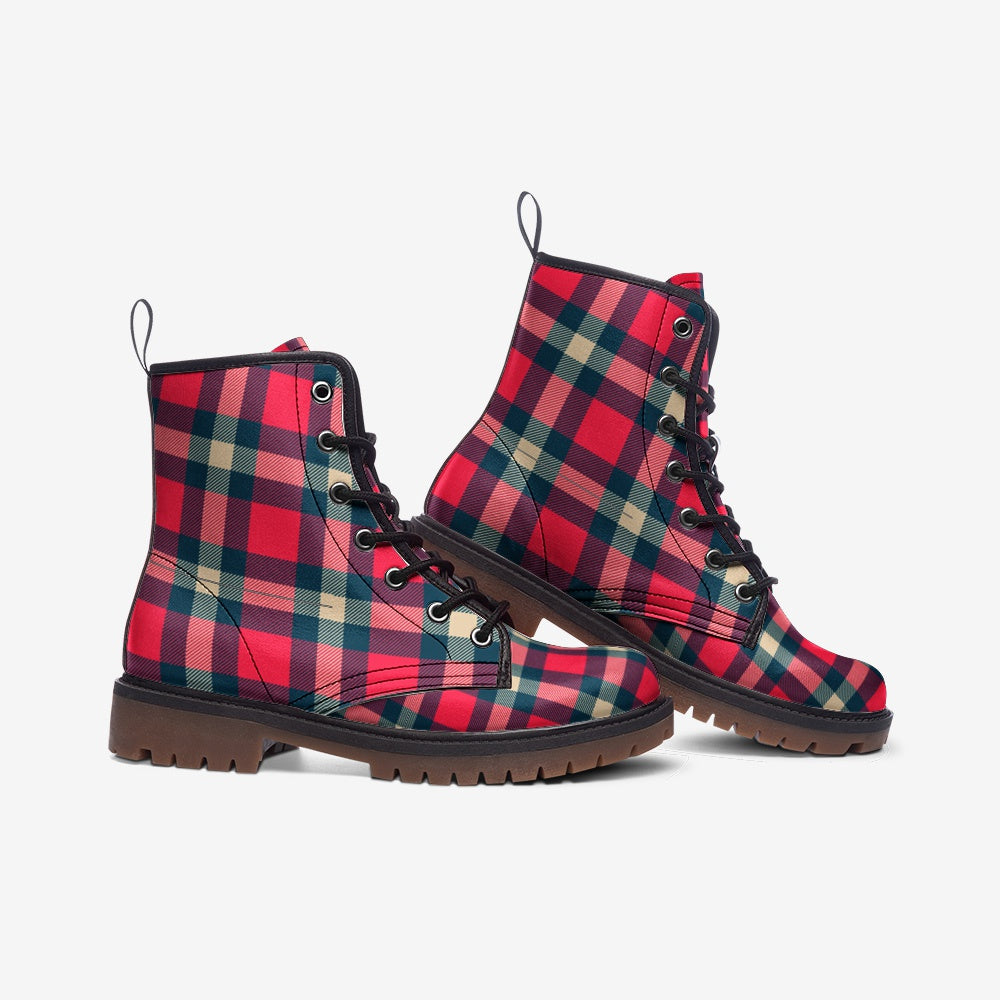 Vegan Leather Tartan Combat Boots