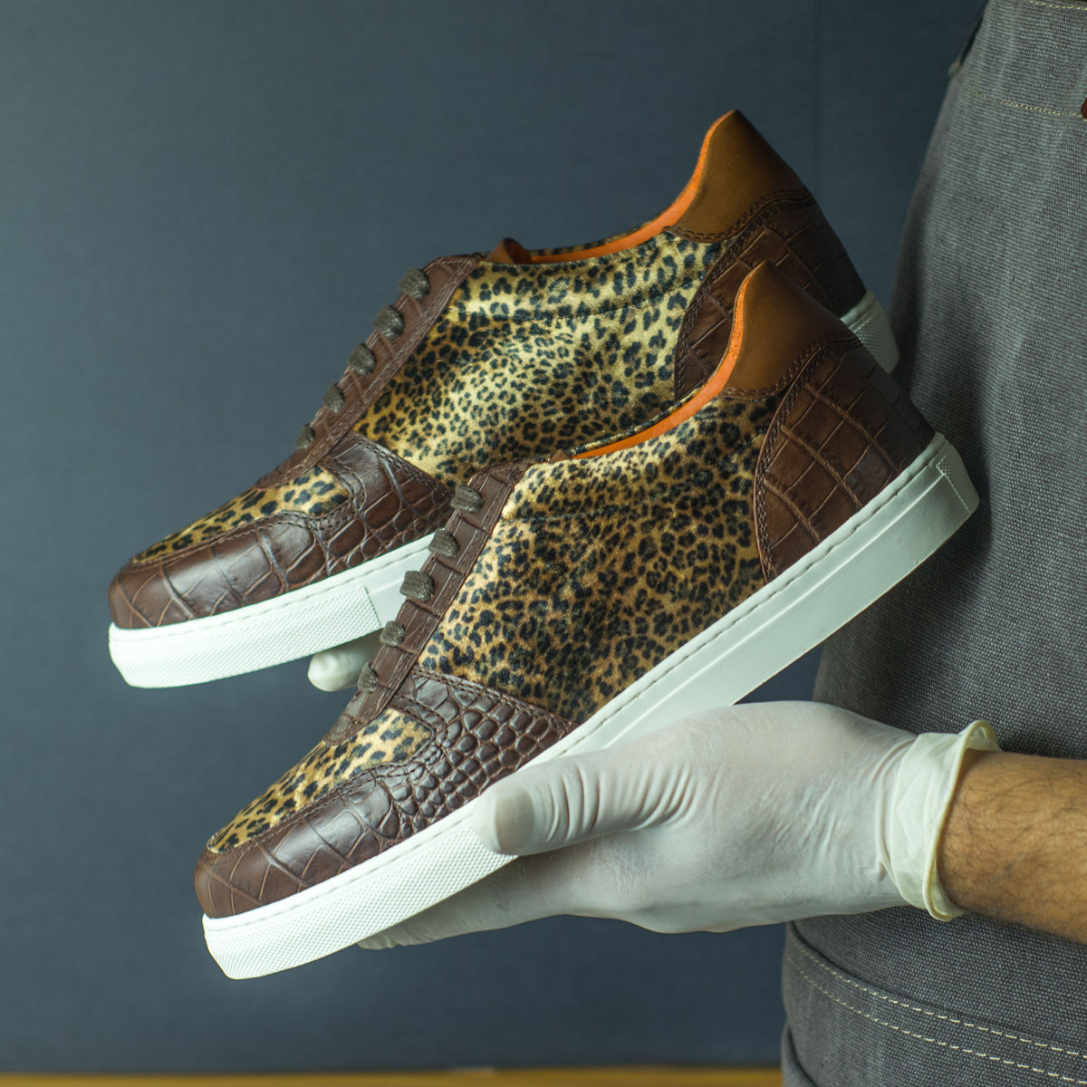 Women&#39;s Leopard Print Superior Leather Sneakers