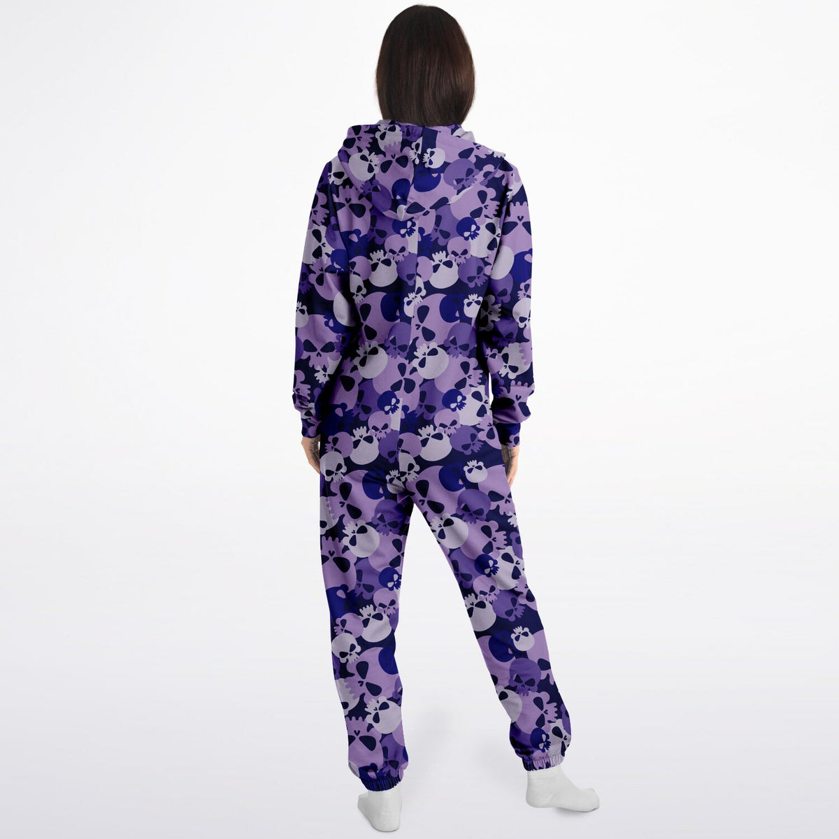 Indigo Skull Hoodie Jumpsuit Loungewear, Rave Festival Wear, makaber, Gothic, 