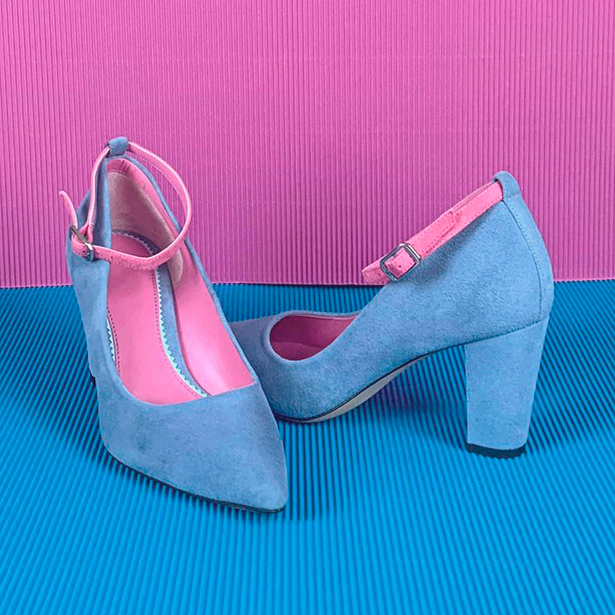 Blue and Fuschia Suede Block Heels - The Florence