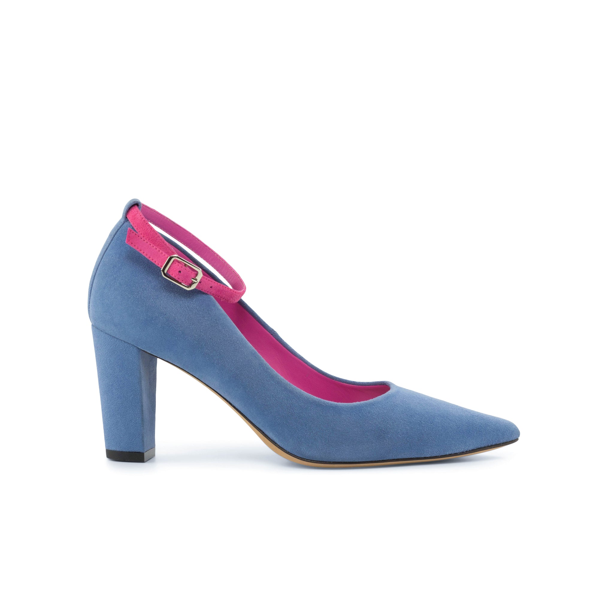 Blue and Fuschia Suede Block Heels - The Florence