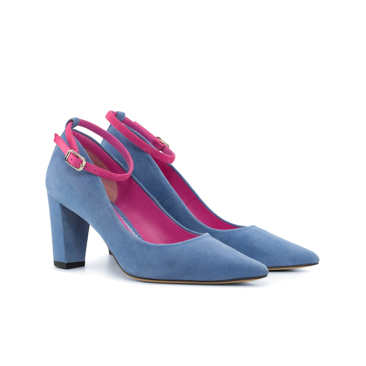 Blue and Fuschia Suede Block Heels - The Florence