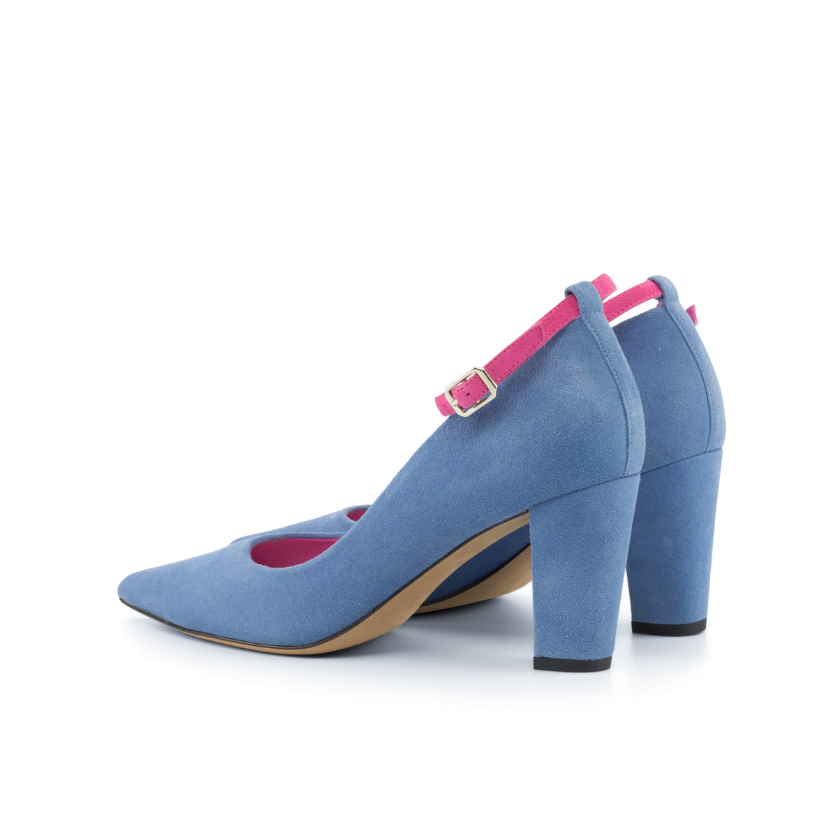 Blue and Fuschia Suede Block Heels - The Florence