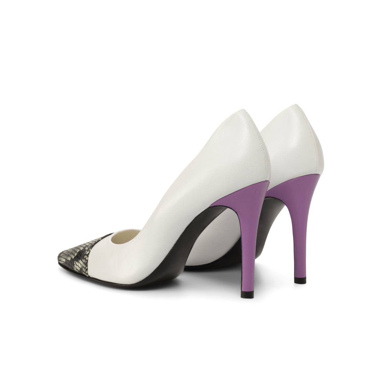 White Nappa Leather Stillettos with Lilac and Python