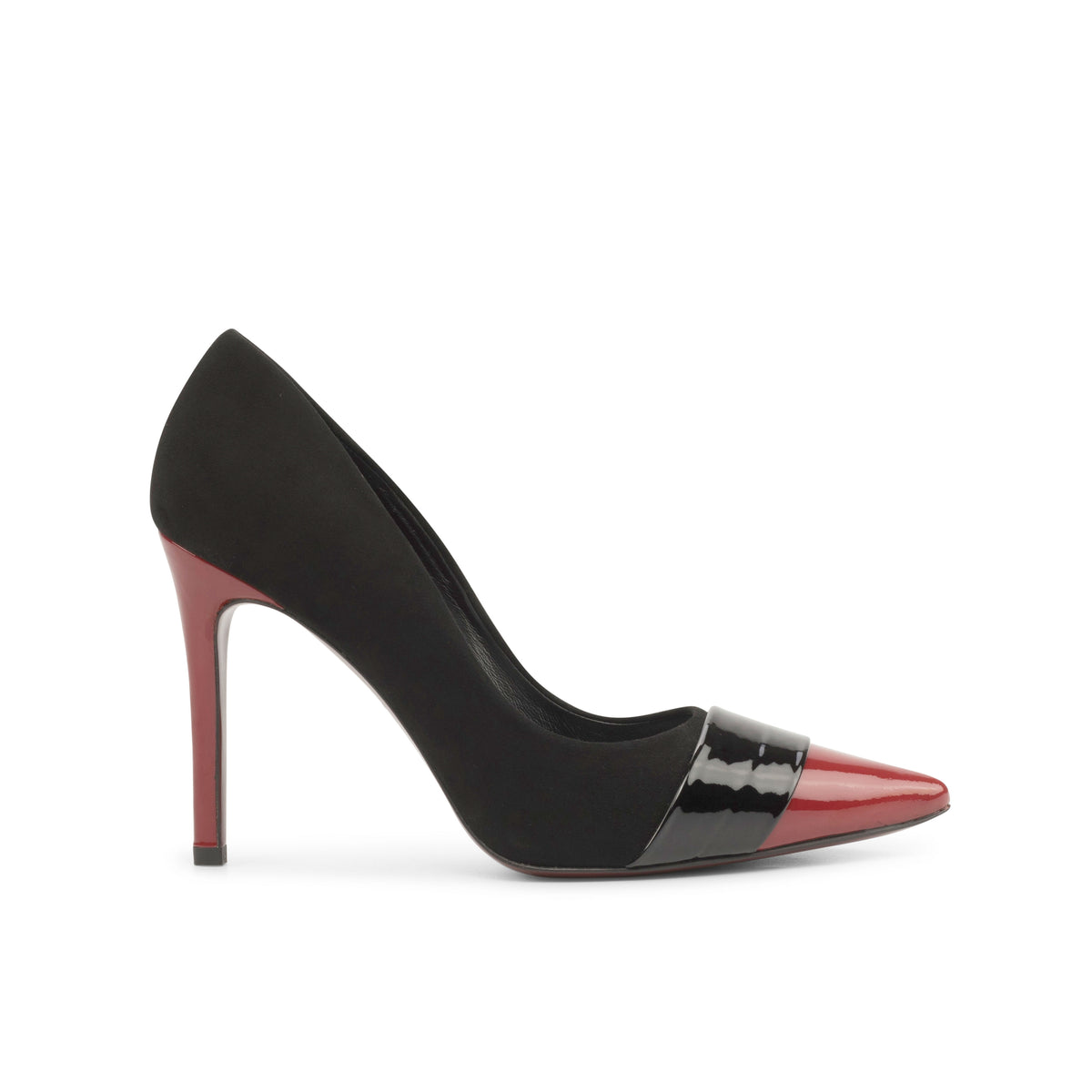 Handcrafted Black and Red Suede and Patent Heels