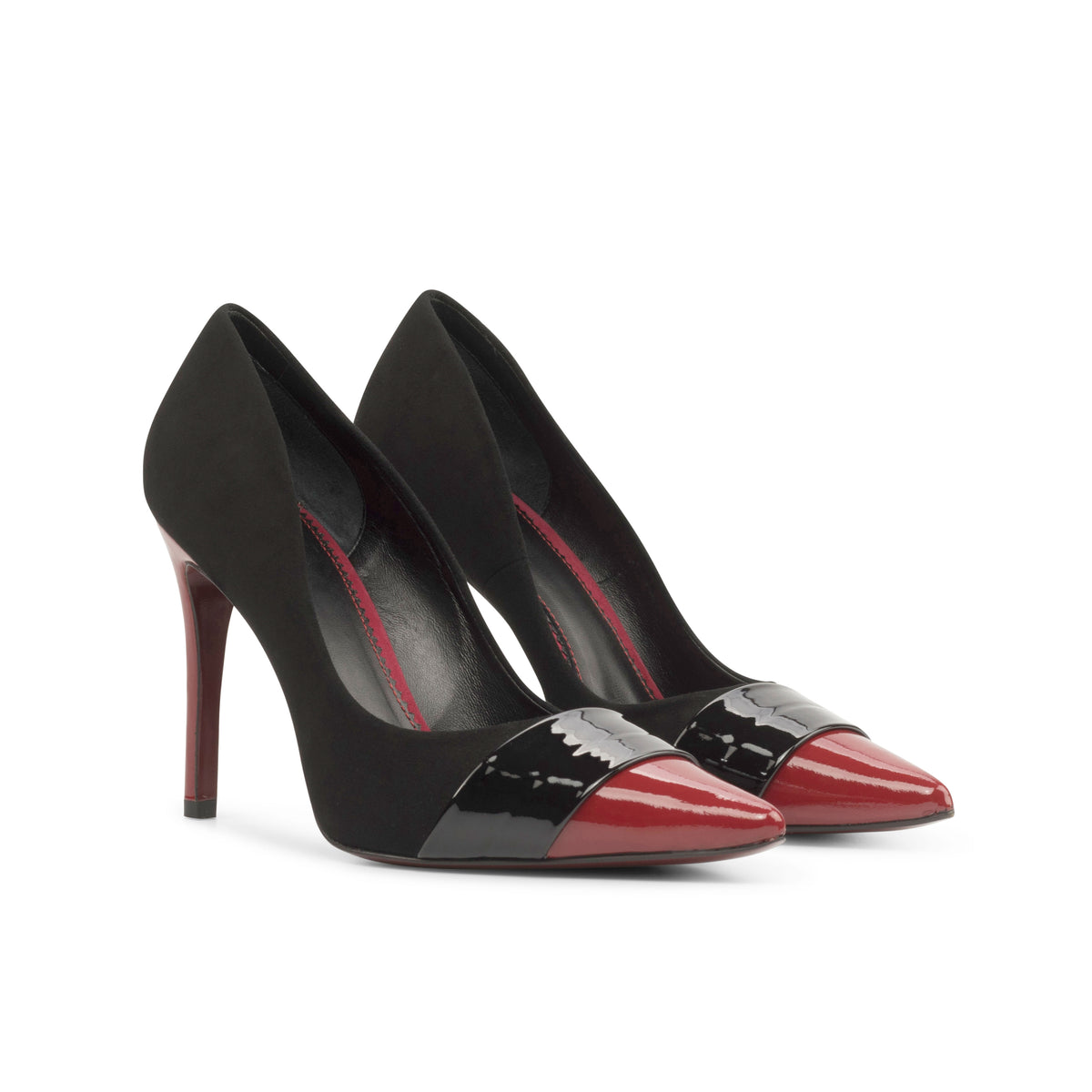 Handcrafted Black and Red Suede and Patent Heels