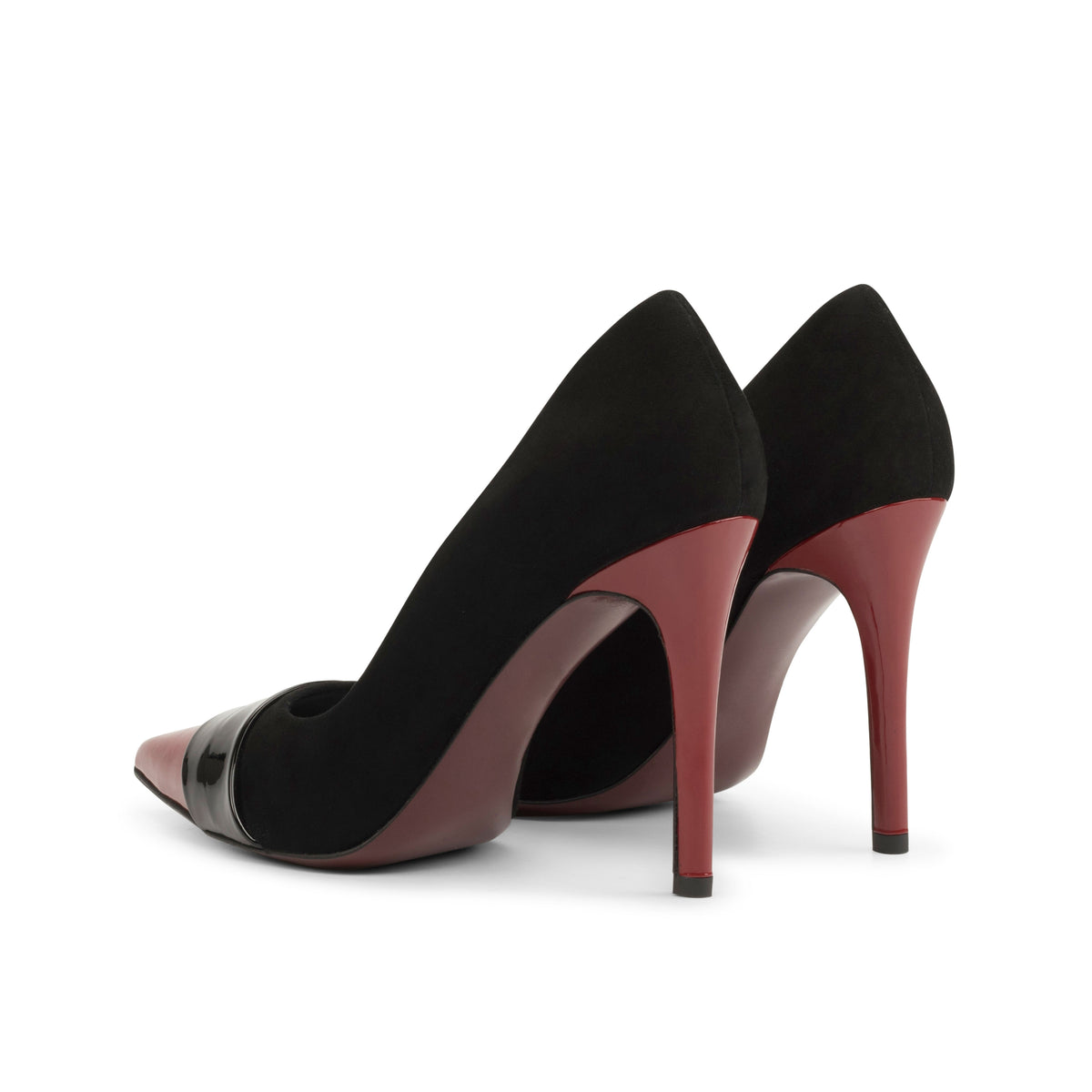 Handcrafted Black and Red Suede and Patent Heels