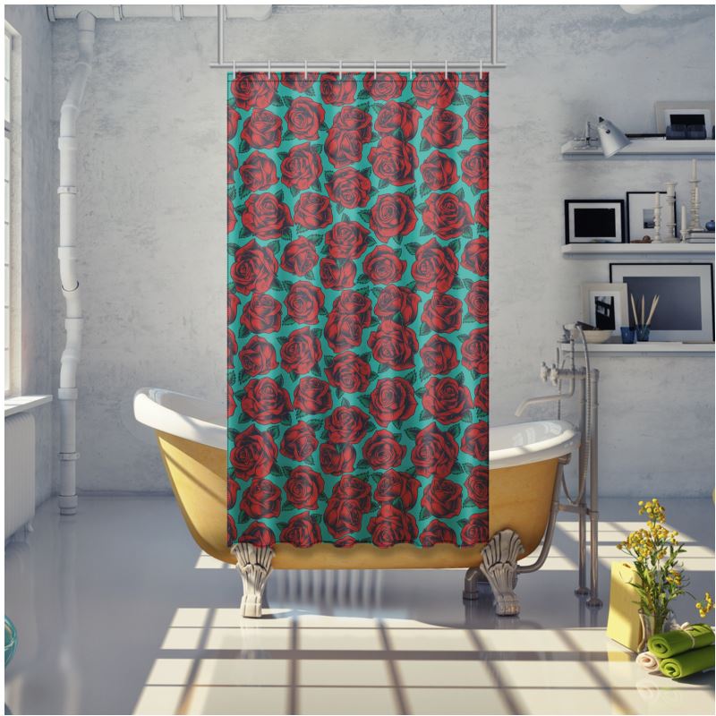 Vintage Rose Shower Curtain, Retro Shower Curtain
