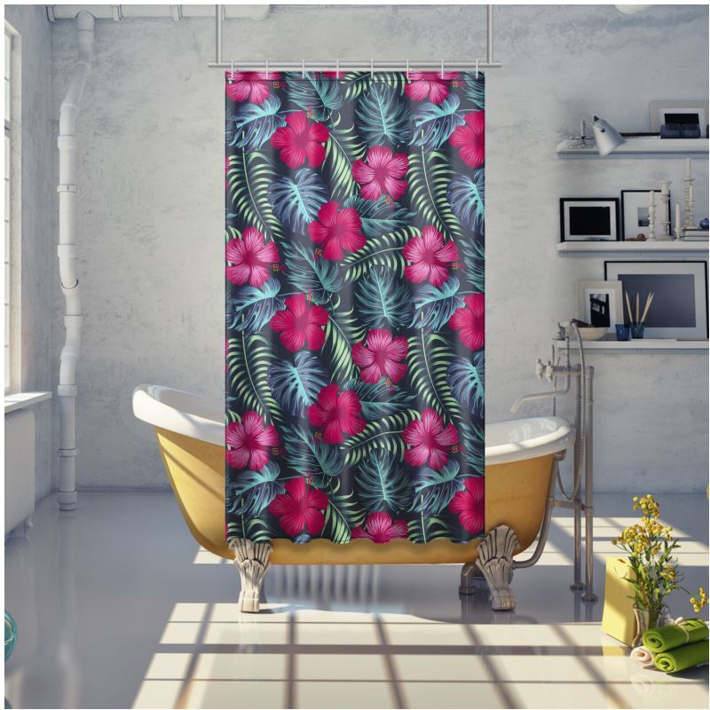 Hibiscus print Shower Curtain, Retro Shower Curtain