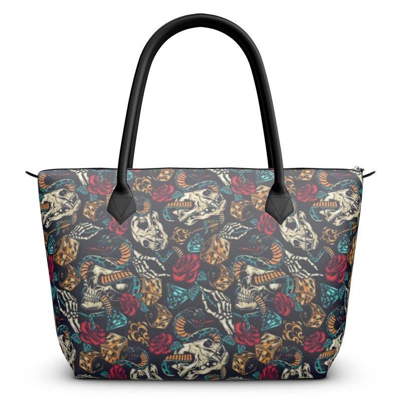 Retro Tattoo, Rockabilly Zip Top, Top Handle, Leather Handbag