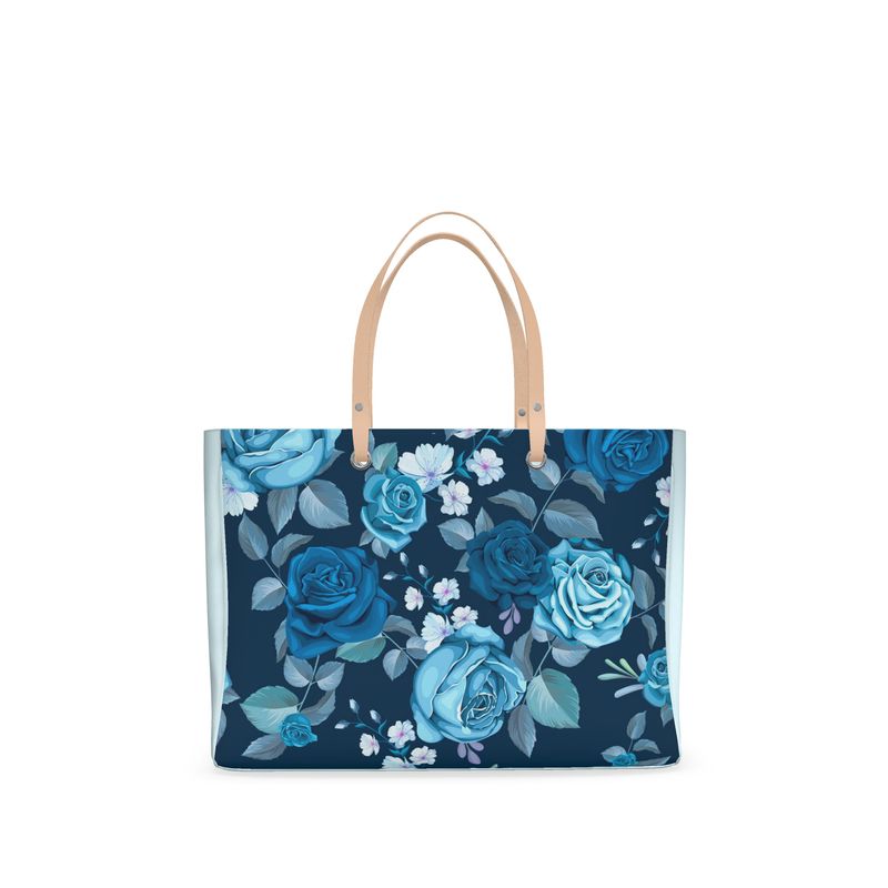Vintage Blue Rose Leather Handbag Premium