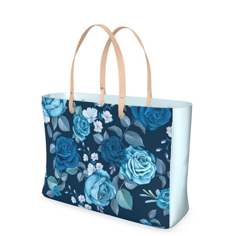 Vintage Blue Rose Leather Handbag Premium