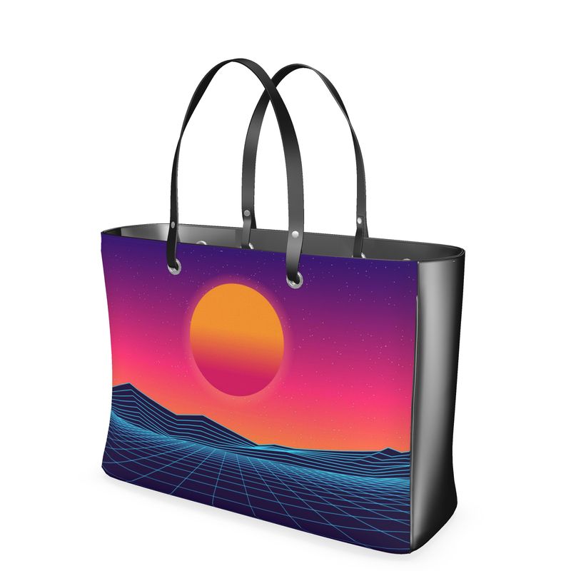 Retro Sunrise Print Premium Handbag