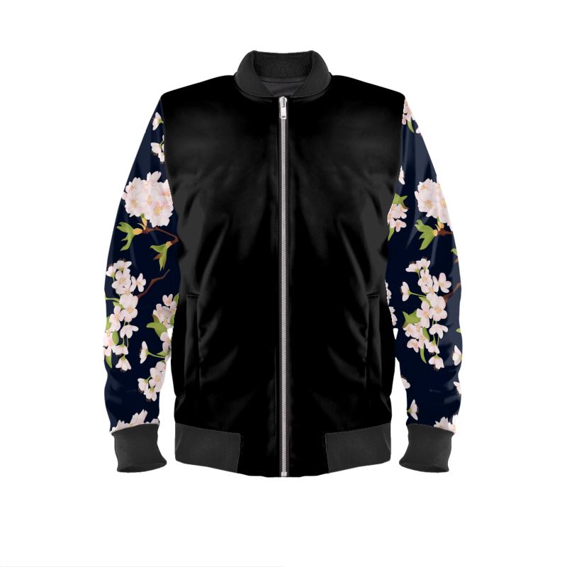 Cherry Blossom Bomber Jacket For Men or Women, Velvet Bomber Jacket, Quilted Bomber, Satin Bomber