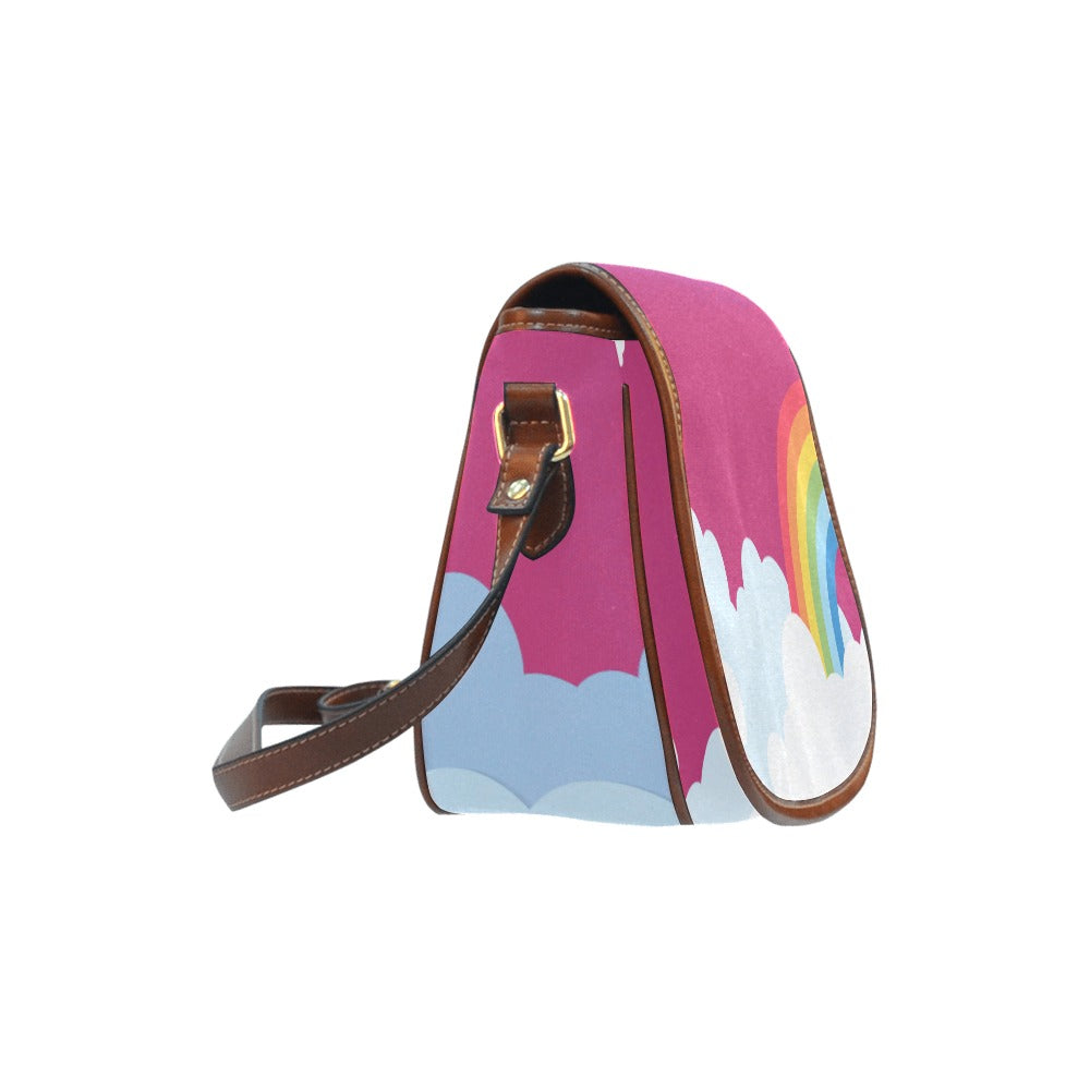Vegan Leather Handbag - Pink Rainbow Saddle Bag