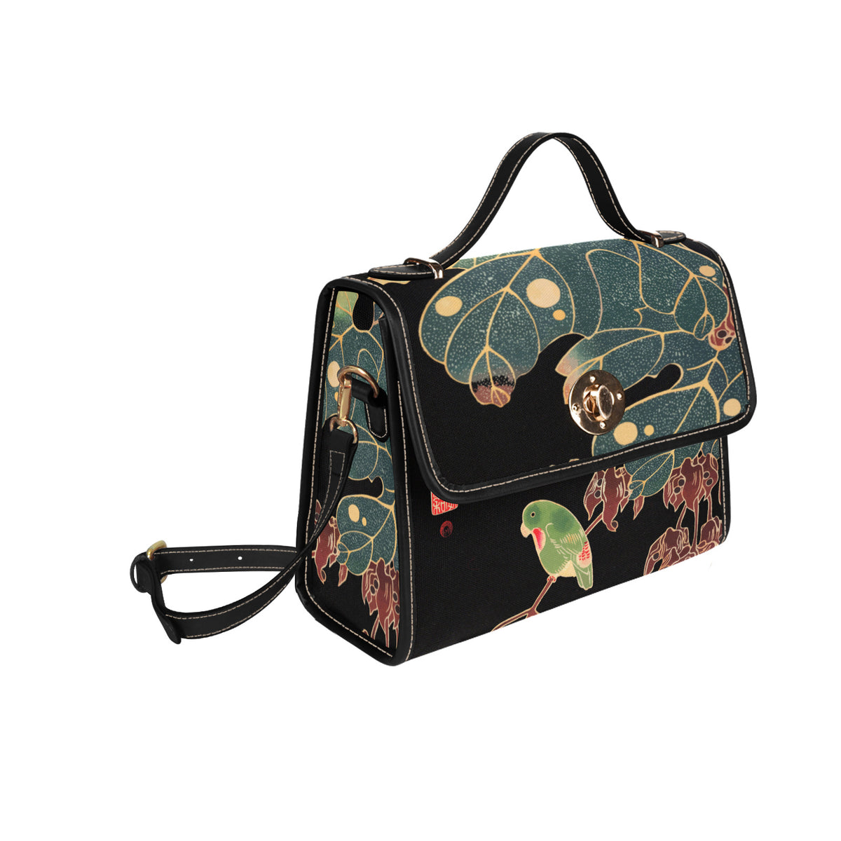 Vegan Flap Over Bag The Paroquet Waterproof Canvas Bag-Black
