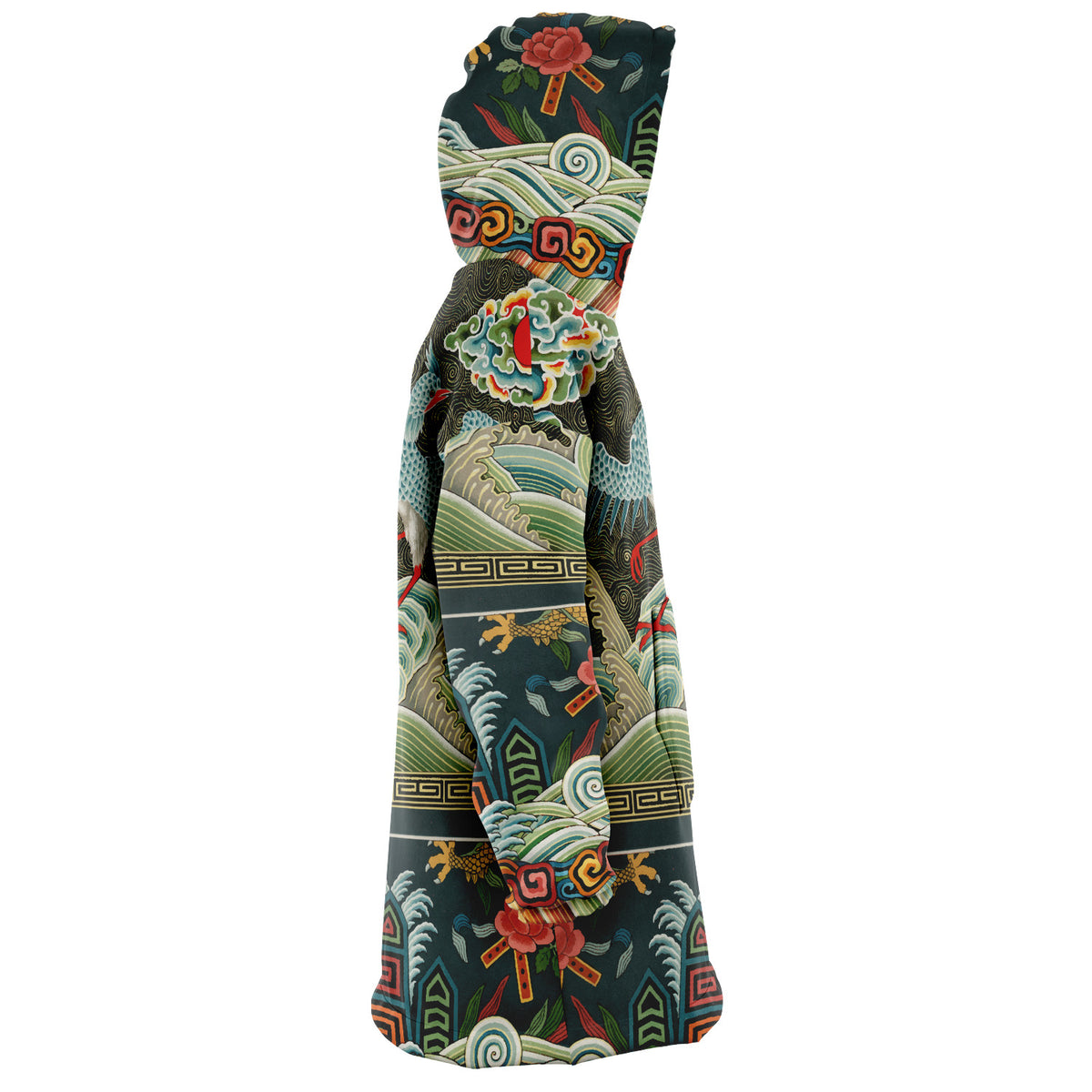 Male or Female Asian Crane Art Nouveau Giant Oversized Hoodie with Pockets