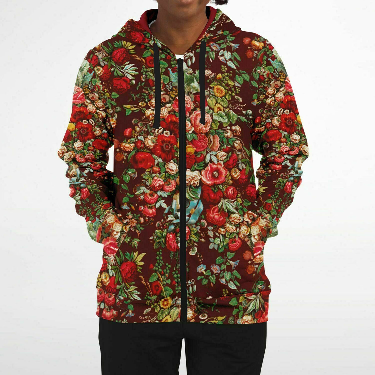 Athletic Zip-Up Hoodie - Art Nouveau Roses