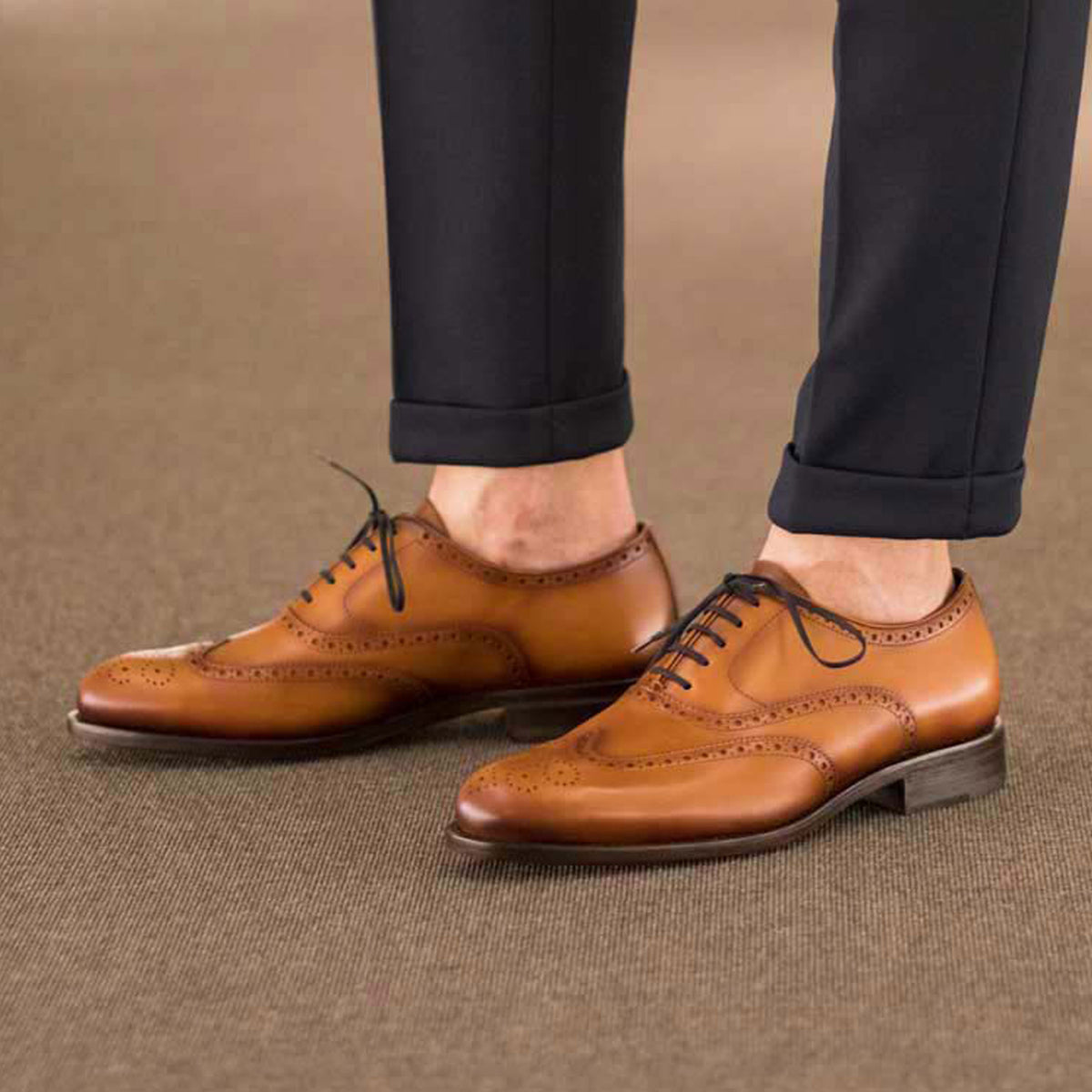Full Brogue Shoes in Toffee Coloured Leather