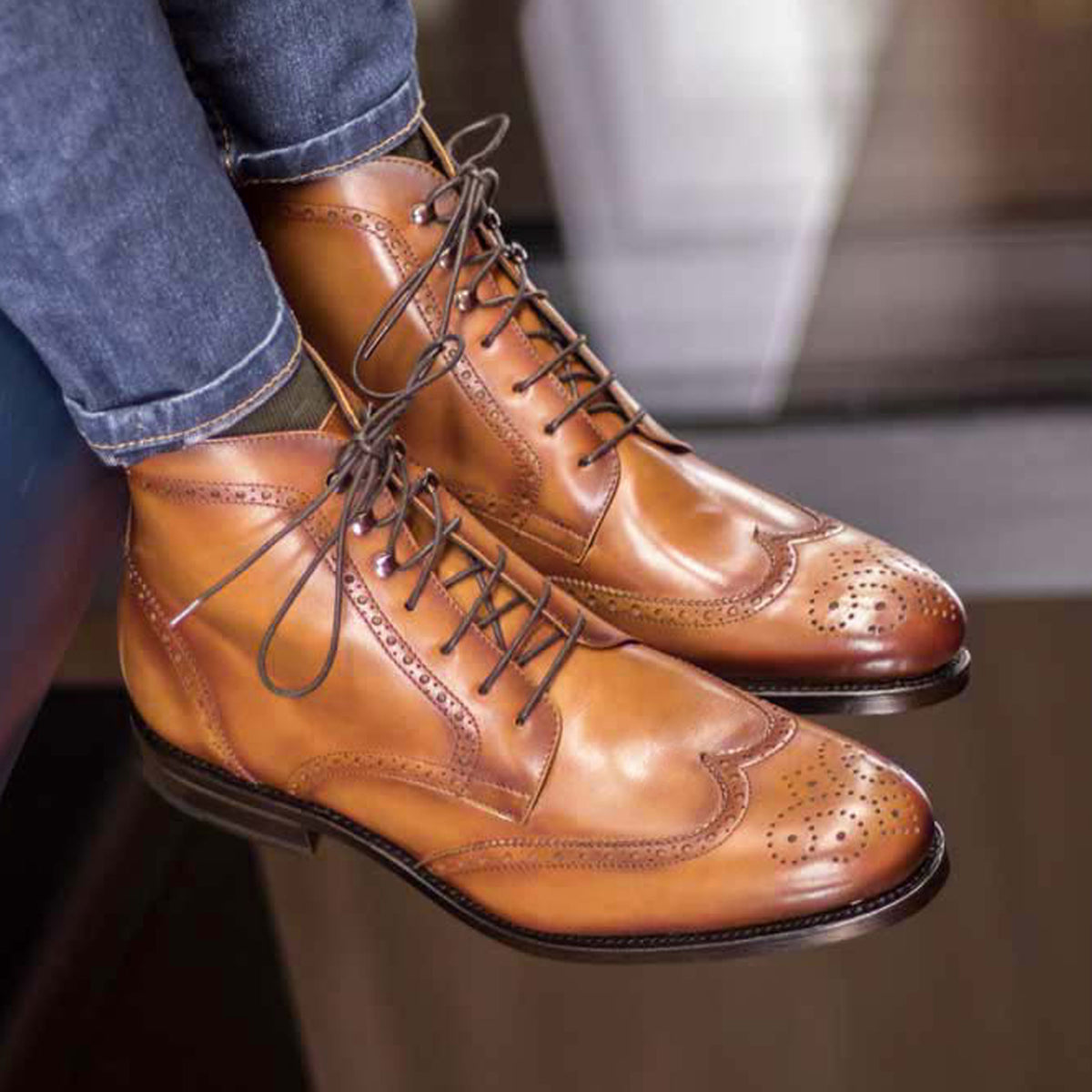 Leather Combat Boots, Bonnie Prince Charlie Military Brogue, Goodyear Welted