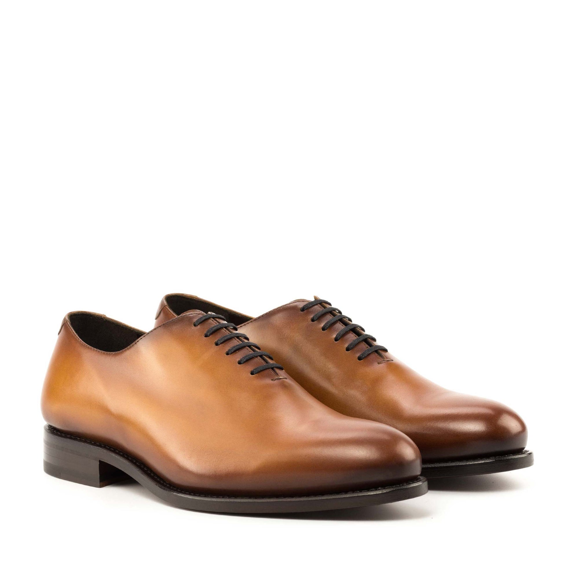 Whole Cut Leather Shoes, Cognac Coloured GoodYear Welted Leather Shoe, Luxury Men's Shoes